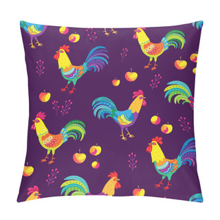 Personality  Seamless Pattern With Roosters And Apples Pillow Covers