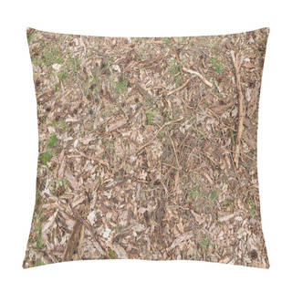 Personality  Background Of Forest Floor With Wood Chips, Sprigs, Leafs, Grass And Pine Cones Pillow Covers