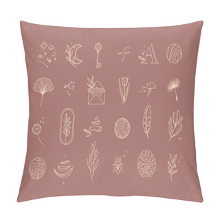 Personality  Symbols In Modern Minimalism Style Drawing On Dark Coral Color Background Pillow Covers