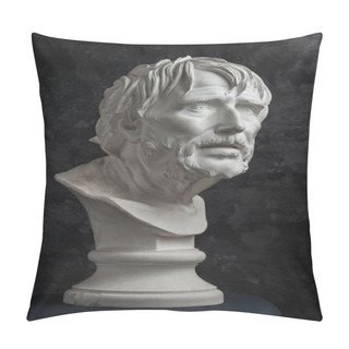 Personality  Gypsum Copy Of Ancient Statue Seneca Head On Dark Textured Background. Plaster Sculpture Man Face. Pillow Covers