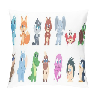 Personality  Baby Animals. Cute Cartoon Characters, Little Funny Wild And Domestic Animal Children. Vector Pets And Forest Fauna Isolated Set Pillow Covers