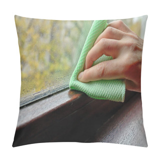 Personality  Woman Cleaning Water  Condensation On Window Pillow Covers