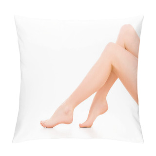 Personality  Cropped View Of Woman With Beautiful Legs, Isolated On White Pillow Covers