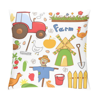 Personality  Farm Illustrations Set In Doodle Style Pillow Covers