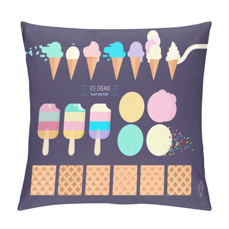 Personality  Ice cream scoops in waffle cones set on a dark purple background pillow covers