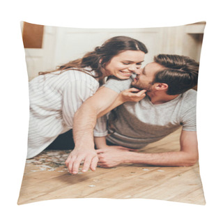 Personality  Smiling Couple Able To Kiss At Home Pillow Covers