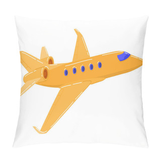 Personality  Air Transport, Jet Aircraft Blue Color, Passenger Plane Is Flying To Airport, Cartoon Style Vector Illustration, Isolated On White Pillow Covers