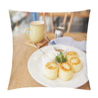 Personality  Breakfast With Cheese Pancakes Served With Coffee Pillow Covers