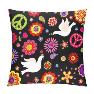 Personality  Wallpaper With Hippie Symbolic Pillow Covers