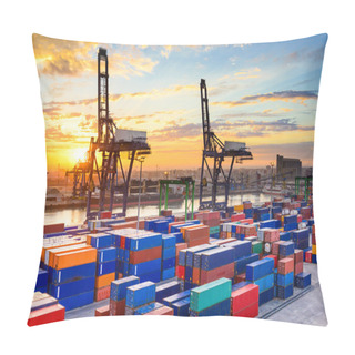 Personality  Industrial Port At Dawn At The Port Of Casablanca, Morocco. Pillow Covers