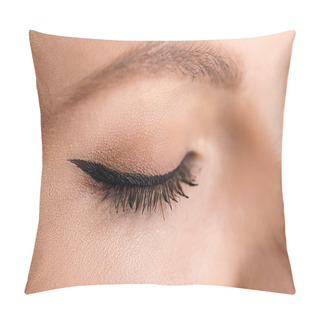 Personality  Partial View Of Woman With Black Eyeliner On Eyelid Pillow Covers