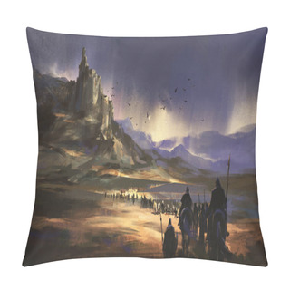 Personality  A Legion Marching Towards The Medieval Castle, 3D Illustration. Pillow Covers