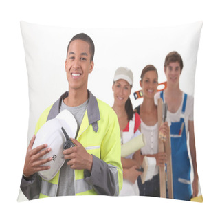 Personality  Group Of Workers Smiling Pillow Covers