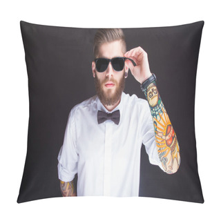 Personality  Young Fashionable Hipster Man In White Shirt Pillow Covers