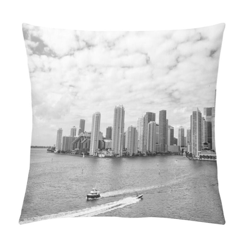 Personality  Miami Skyscrapers With Blue Cloudy Sky, Boat Sail, Aerial View Pillow Covers
