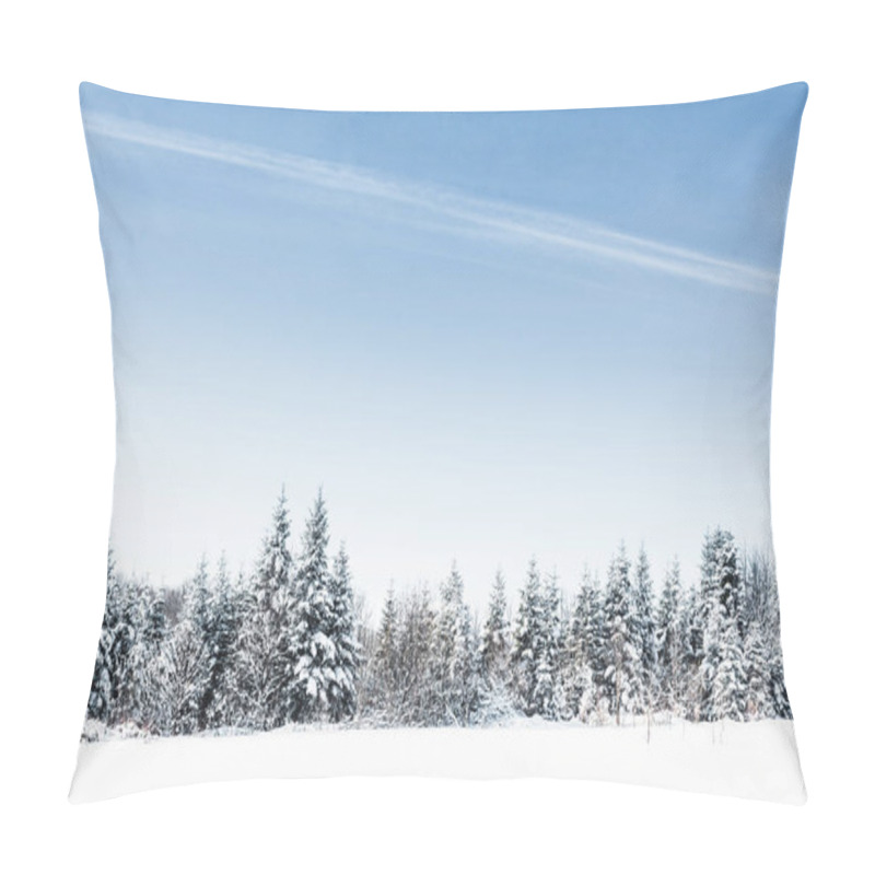 Personality  scenic view with clear blue sky and snowy trees in carpathians pillow covers