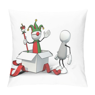 Personality  Little Sketchy Man With Jester's Cap Jumping Out Of A Gift Box Pillow Covers