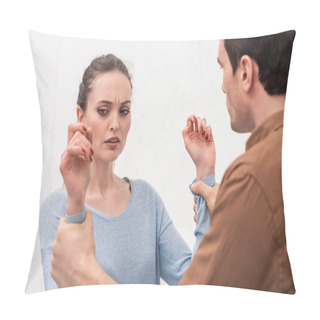 Personality  Angry Man Holding Hands Of Woman During Argument Pillow Covers