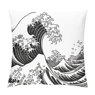 Personality  An Oriental Japanese Great Wave In A Vintage Retro Engraved Etching Style Eps 10 Pillow Covers