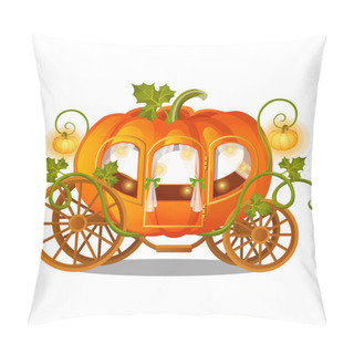 Personality  Vintage Horse Carriage Of Pumpkin With Florid Ornament Isolated On White Background. Sketch For A Poster Or Card For The Holiday Halloween Or Thanksgiving Day. Vector Cartoon Close-up Illustration. Pillow Covers