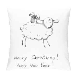 Personality  Christmas Sheep - Pencil Painted Sketch. New Year Postcard Pillow Covers