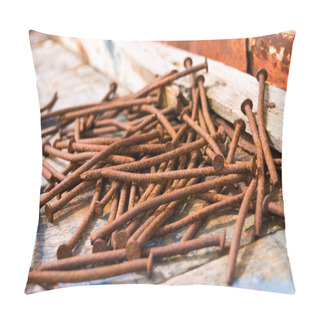 Personality  Rusted Nails On A Wooden Ground Pillow Covers