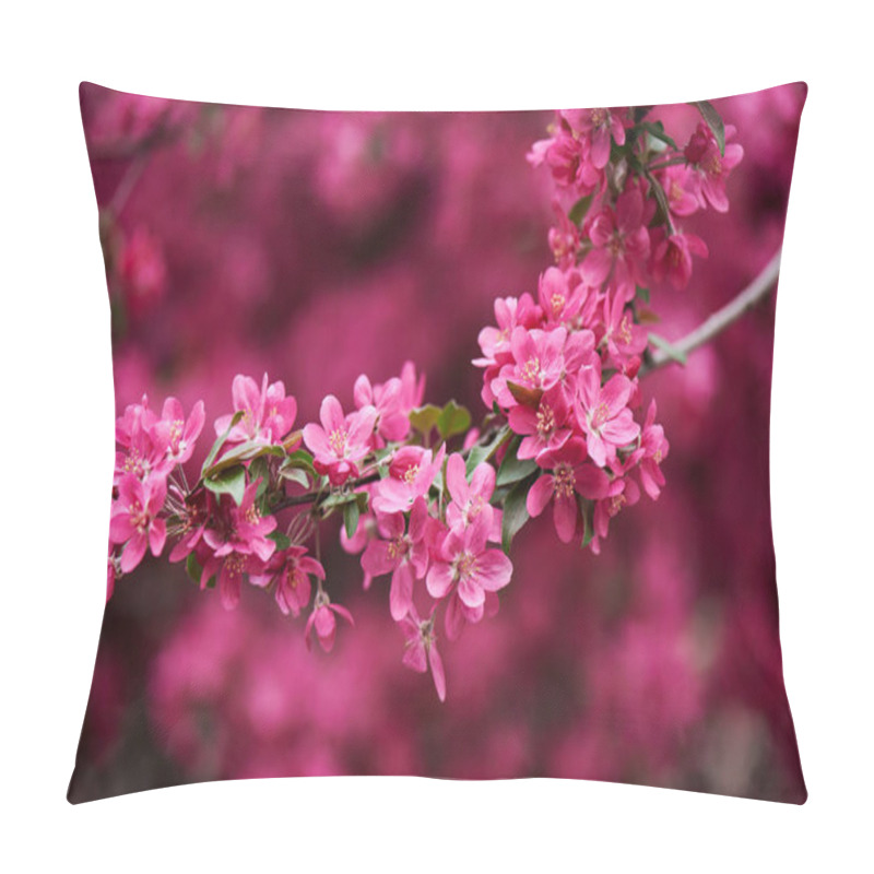 Personality  Close-up View Of Beautiful Bright Pink Almond Flowers On Branch  Pillow Covers