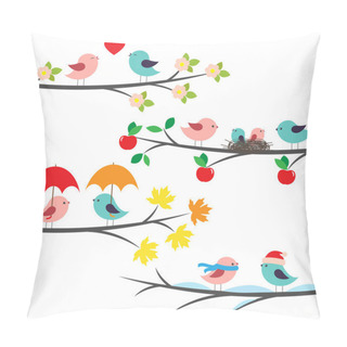 Personality  Seasonal Branches And Birds Pillow Covers