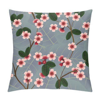 Personality  Seamless Pattern With Pink Cherry Flowers And Leaf Pillow Covers