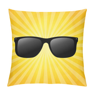 Personality  Crumpled Yellow Sunburst Background With Sunglasses With Gradient Mesh, Vector Illustration Pillow Covers