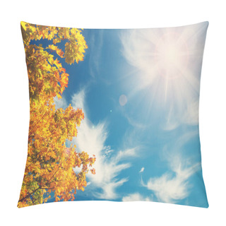 Personality  Yellow Maple Leaves In Autumn On Blue Sky Background Pillow Covers