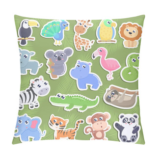Personality  Cute Jungle Animal Stickers Flat Design. Pillow Covers