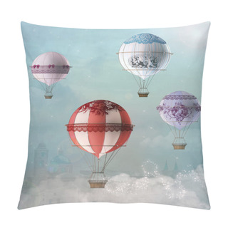 Personality  Vintage Decorated Hot Air Balloons Floating In The Sky - 3D Mixed Media Illustration Pillow Covers