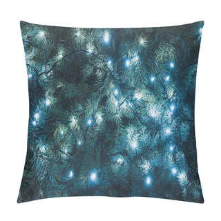 Personality  Beautiful Fir Twigs With Illuminated Garland, Christmas Background Pillow Covers