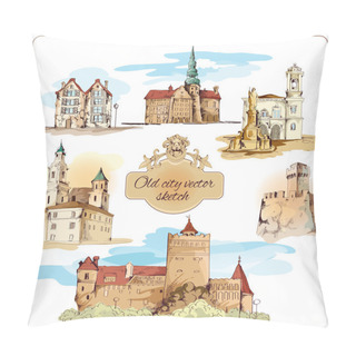 Personality  Old City Sketch Colored Pillow Covers