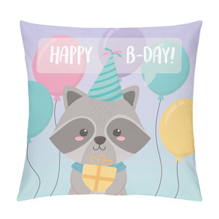 Personality  Birthday Card With Little Raccoon Character Pillow Covers