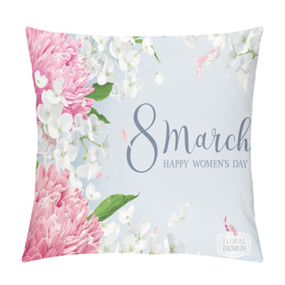 Personality  Chrysanthemums And Apple Blossom For 8 March Vector Greeting Car Pillow Covers