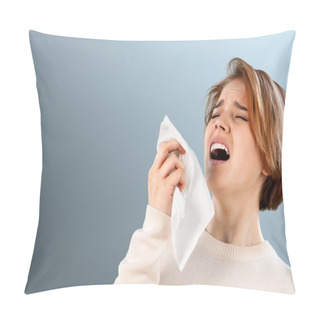 Personality   Woman Holding Handkerchieif Blowing Nose Pillow Covers