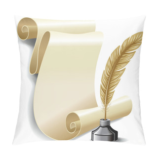 Personality  Roll Of Old Paper And Feather In The Inkwell Pillow Covers