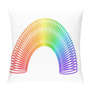 Personality  Rainbow Spiral Spring Toy. Children Magic Slinky Spring. Colored Plastic Kid Toy. Vector Illustration Isolated On White Background Pillow Covers