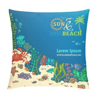 Personality  Summer Cartoon Marine Life Background. Pillow Covers