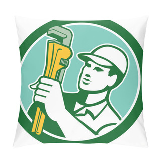 Personality  Plumber Holding Wrench Circle Retro Pillow Covers