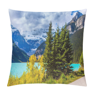 Personality  Glacial Lake Louise In Banff, Canadian Rockies. The Lake With Azure Water Is Surrounded By Mountains And Forests. Beautiful Sunny Fine Day. The Concept Of Ecological, Active And Photo Tourism Pillow Covers