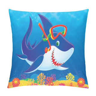 Personality  Snorkeling Shark Swimming Over A Colorful Coral Reef. Pillow Covers