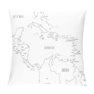 Personality  Map Of Central America And Caribbean. Handdrawn Doodle Style. Vector Illustration Pillow Covers