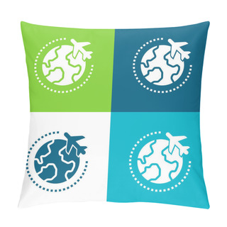 Personality  Airplane Flat Four Color Minimal Icon Set Pillow Covers
