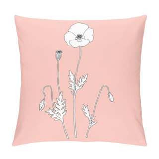Personality  Monochrome Poppy On A Rosy Background.  Pillow Covers
