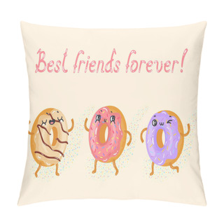 Personality  Bright Vector Illustration With Cute Donut Characters. Best Friends Forever Pillow Covers