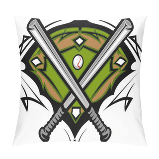 Personality  Baseball Field With Softball Crossed Bats Vector Image Template Pillow Covers