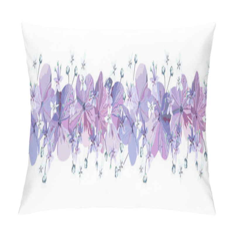 Personality  Decorative Floral Border With Purple Flowers With Buds And Small Light Blue Florets On White Background. Isolated Festive Floral Vector Design Element For Decoration. Pillow Covers